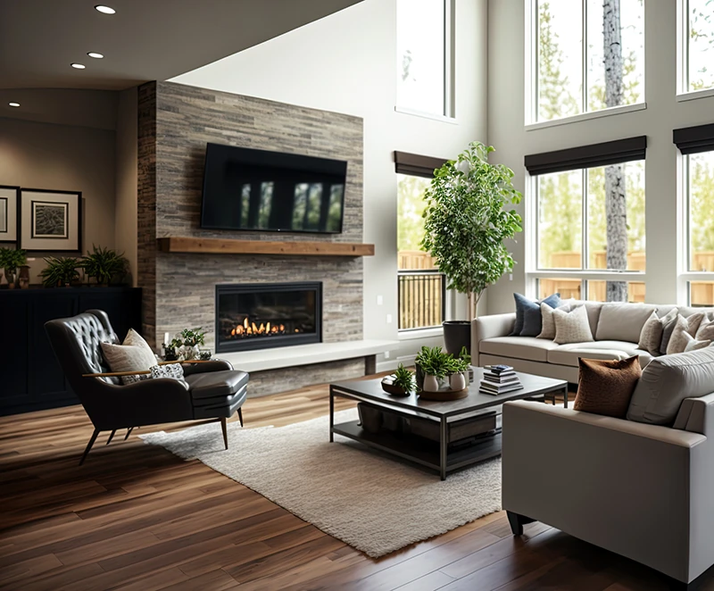 interior living room with hardwood floors and fireplace